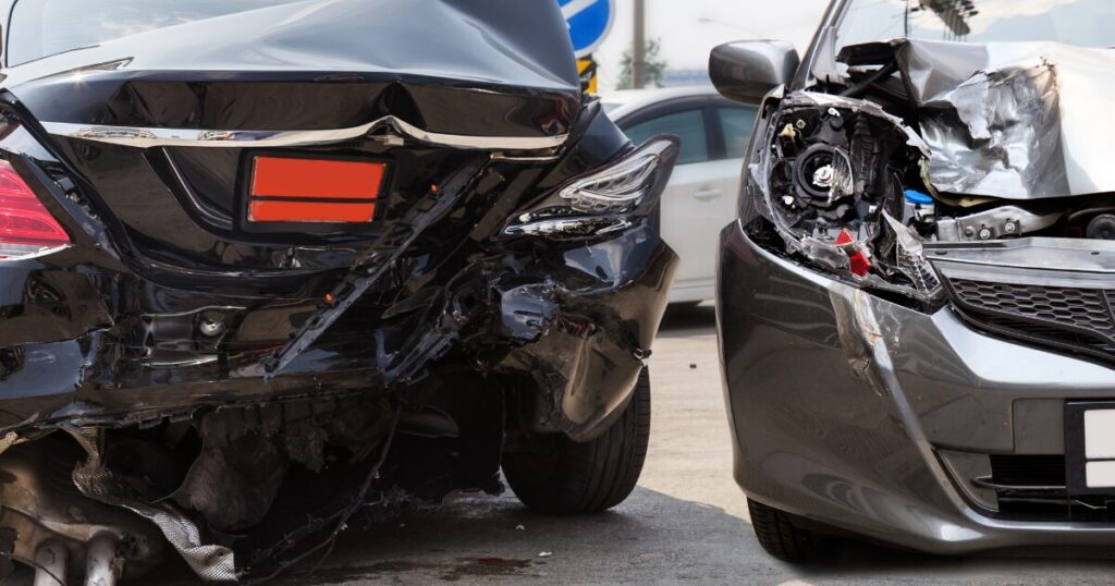 Two wrecked cars after collision