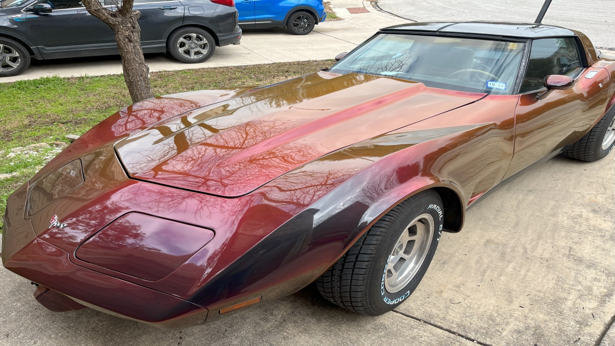 Red vintage sports car after a paint job