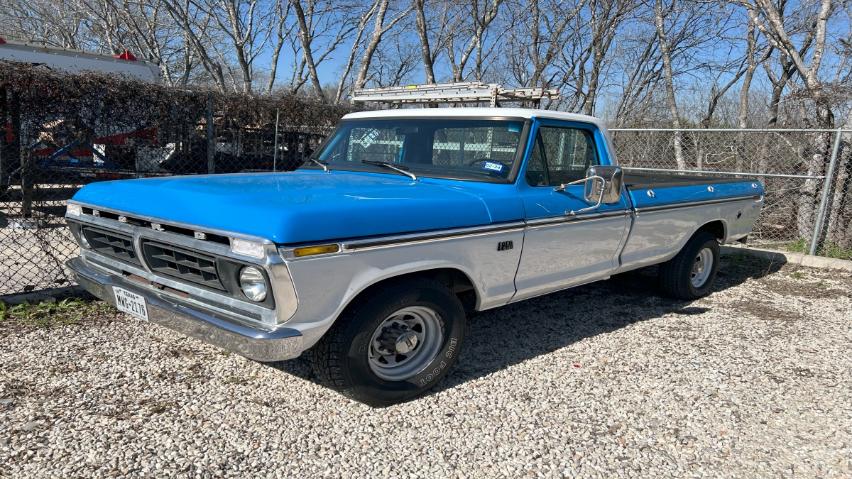 Blue classic truck after an auto body work