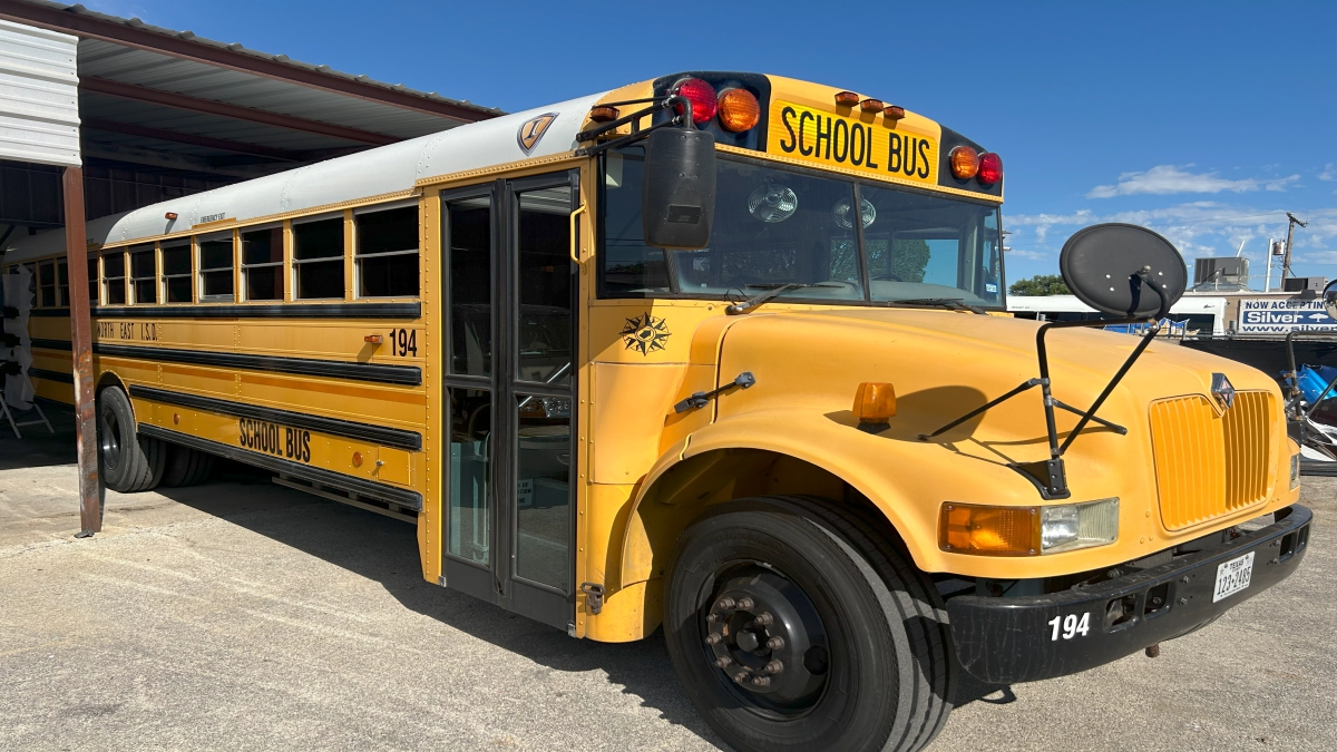 School bus after auto body work