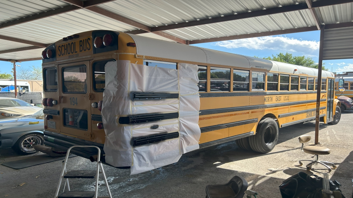 School bus before an auto body work