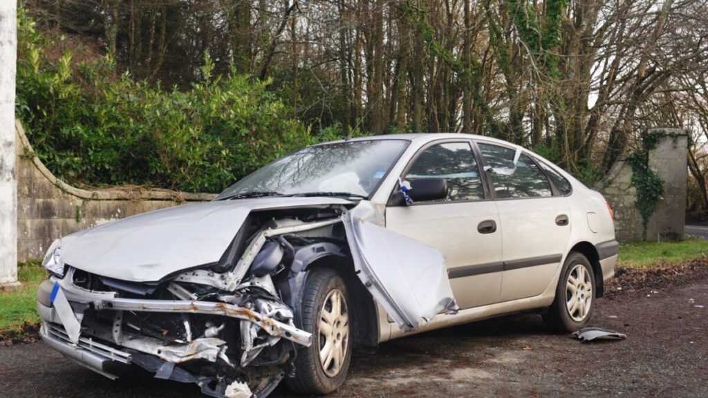 White totaled car