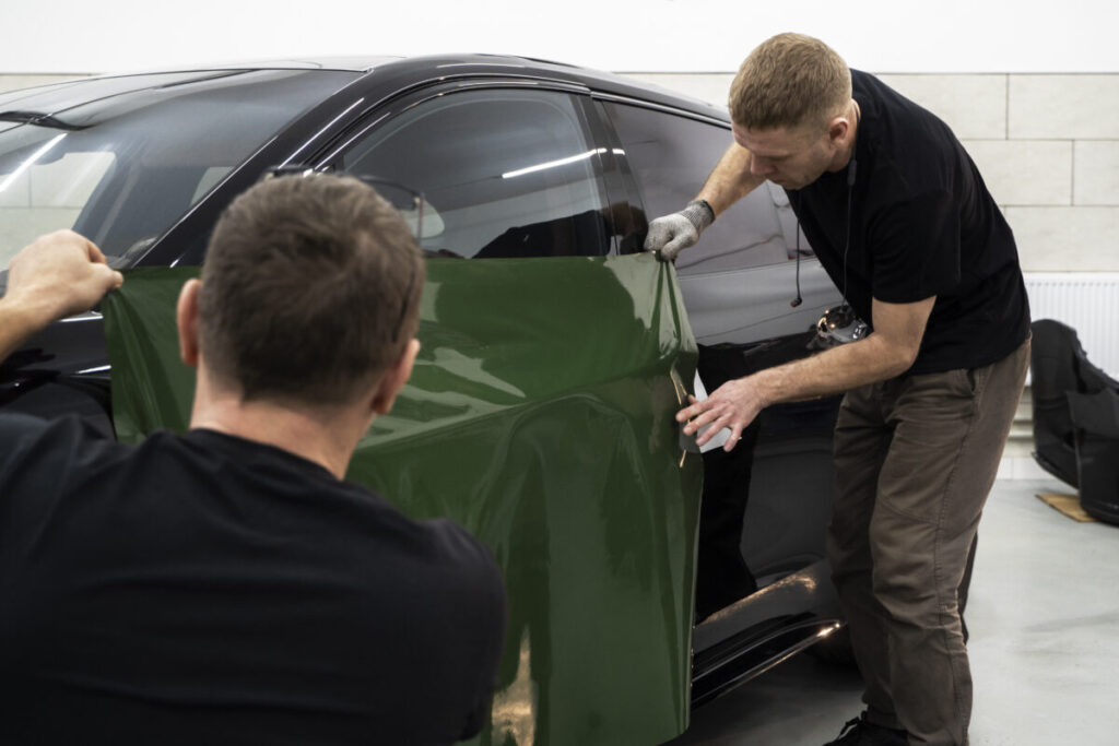 Automotive experts wrapping a car